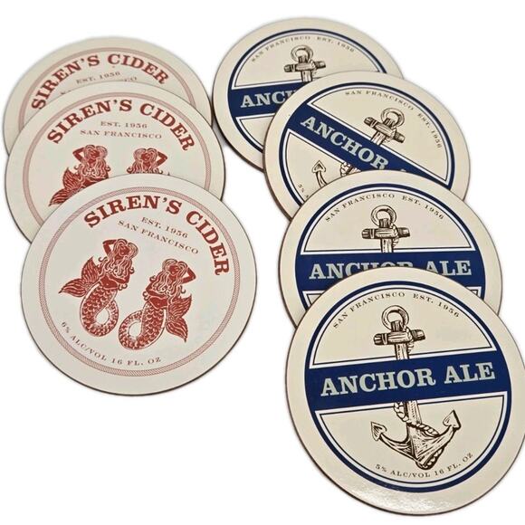 7 Breweriana Nautical Siren's Cidar And Anchor Ale Coasters Excellent - Picture 1 of 9